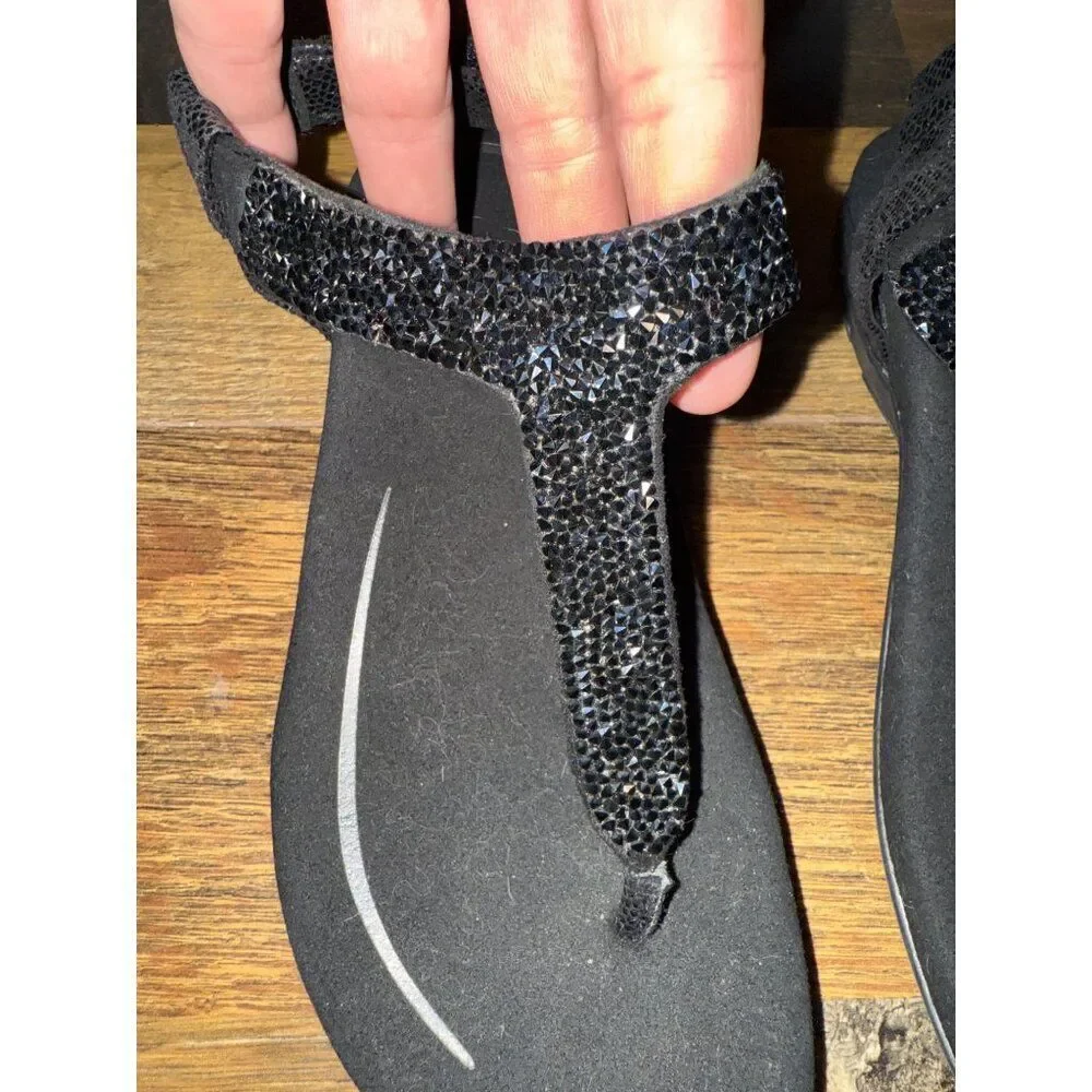 Aetrex Jade Sparkle Orthotic Thong‎ Sandal Black Size 6-6.5